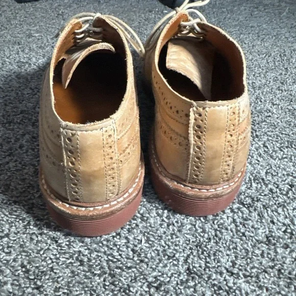 Allen Edmonds Shoes Mens 9.5 D Tan Leather Shannon Drive Brogue Long Wingtip - Picture 3 of 8